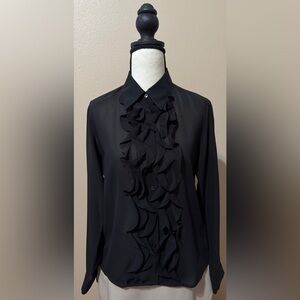 Apostrophe Elegant Black Ruffled Long Sleeve Blouse Size 6